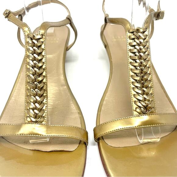 Stuart Weitzman Braided Metallic Gold Chain Low Wedge Strap Sandals Women's 9.5 - Picture 5 of 11